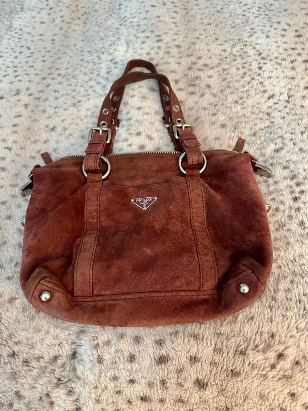 Prada Rust Brown Suede Shoulder Bag - Picture 1 of 15